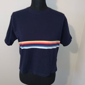J Galt Rainbow striped blue T-shirt short sleeved